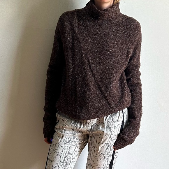 Frank and Oak Brown Turtleneck Relaxed Lambs Wool Sweater - Picture 1 of 9